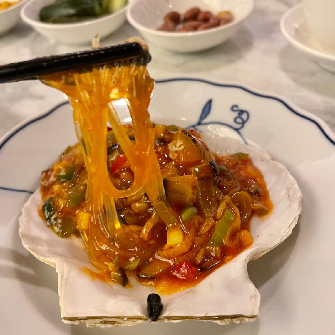 Chinese restaurant-marinated-noodle-on-a-shell